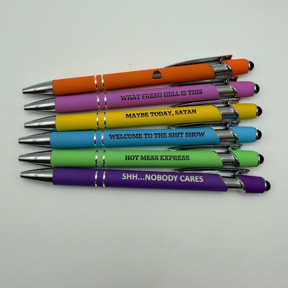 Funny Sarcastic Pens Set of 6 Snarky Adult Office Work Gift Stylus Pens